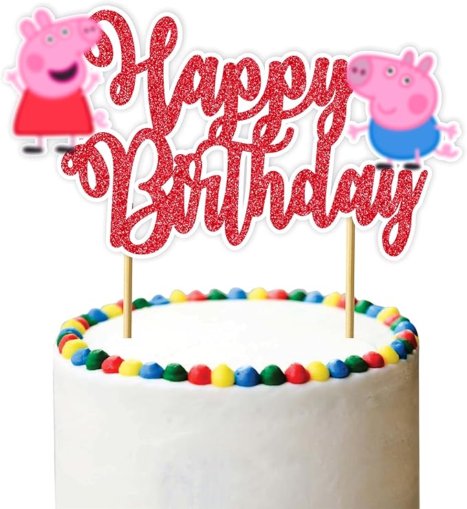 Pepa Pig Happy Birthday Cake Topper – Cute Cartoon Character Birthday Cake Decoration – Premium, Durable and Reusable Party Supplies – Fun Birthday Décor for Boys and Girls, Easy to Use Cake Topper