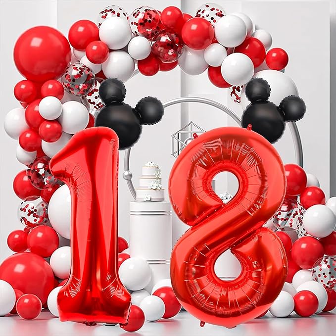 40 Inch Mouse Number 1 Balloon Black Red 1 Balloons for 1st Birthday, Mini Mouse Head Balloon Red Giant Number One Balloons for Mouse Clubhouse Baby Shower Anniversary Supplies Decorations