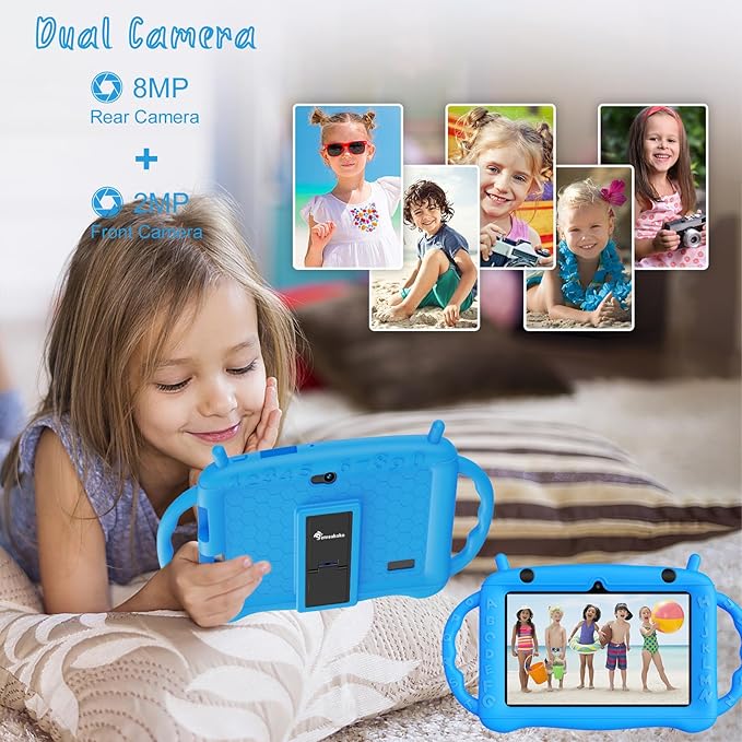 7 inch Tablet for Kids 2-10, Educational Learning Toddler Tablet Android 12 with Shockproof Case, 2GB RAM+32GB ROM, Parental Control, Dual Camera, Gift for Boy Girl