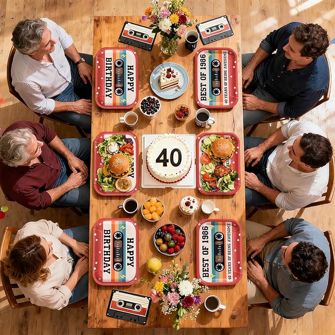 40th Birthday Decorations 96Pcs 40th Birthday Plates and Napkins Retro 80s Party Cassette Tape Disposable Tableware for 40 Year Old Women Men Retro Music Hip Hop Party Decorations