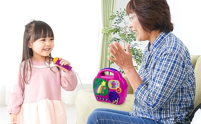 eKids Barney Karaoke Microphone with Boombox, Toddlery Toys with Built-in Music for Kids (Barney)