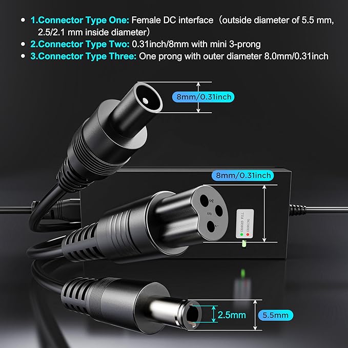 EVAPLUS SGS Certified 42V 2A Fast Charger with 3 Types of Connectors | for 36V Lithium Batteries- Compatible with Pocket Mod, Sports Mod, Electric Scooters