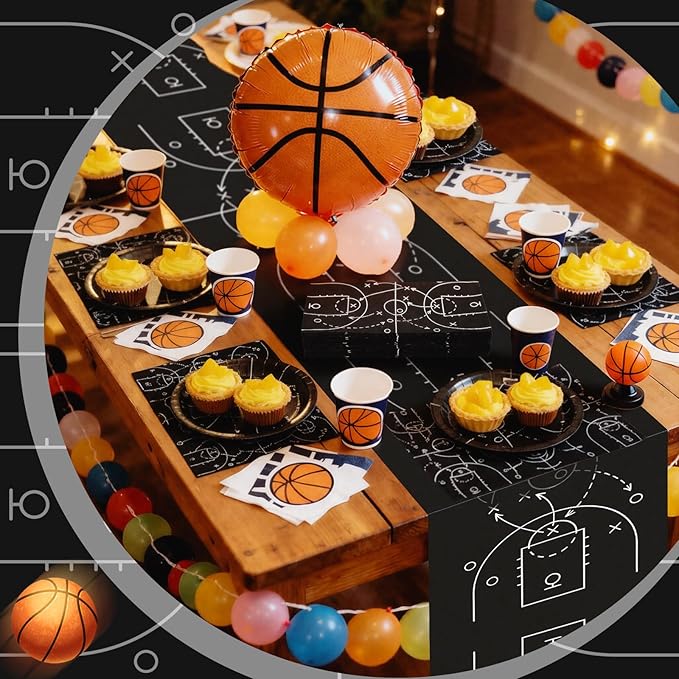 Qinyoung 100 Pcs Basketball Paper Plates 9" Disposable Birthday Party Plates Dinner Dessert Tableware Supplies for Basketball Sports Themed Birthday Game Day Party Decorations, Serves 50(Black)
