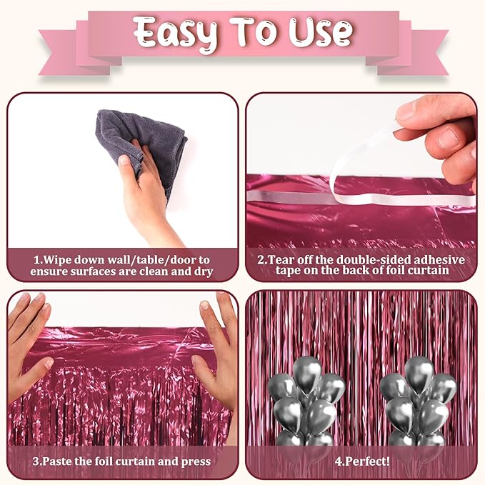 3.3 x 6.6 ft Foil Fringe Backdrop Curtains, Tinsel Streamers Party Decorations, Fringe Backdrop for Birthday, Baby Shower, Gender Reveal, Graduation (3, Burgundy)