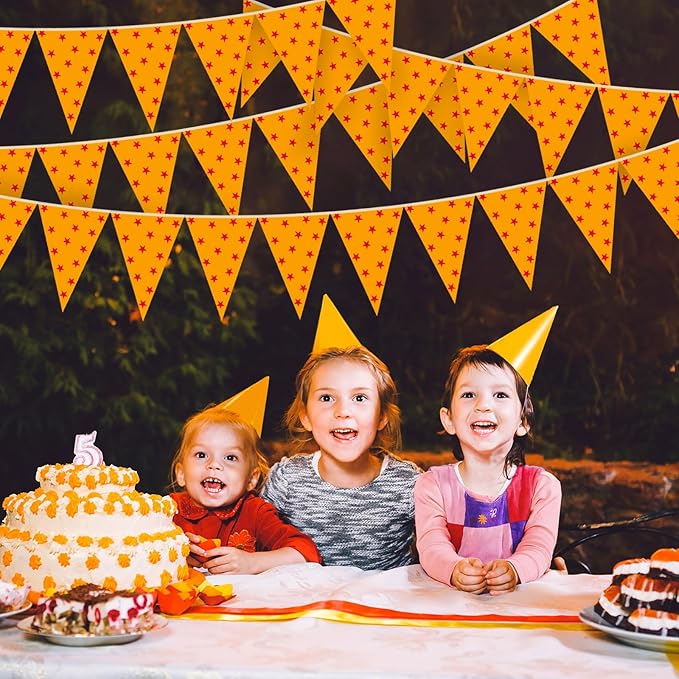 Tiamon 5 Pcs Anime Theme Dragon Birthday Banner Decoration Yellow and Red Stars Print Pennant Bunting 49.2 Ft Stars Beads Triangle Flag for Kids Birthday Teenager Cartoon Animation Party Decoration