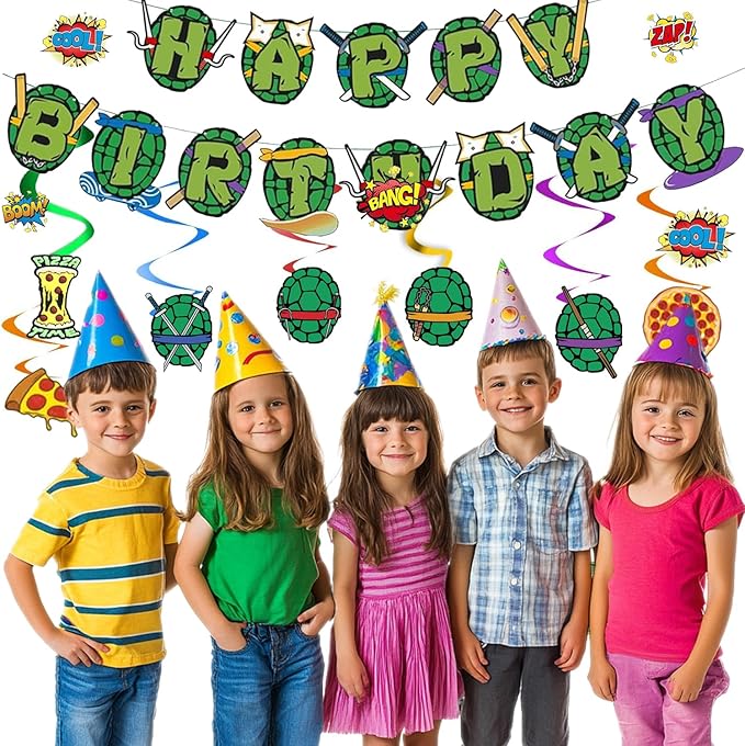 Birthday Party Decorations Turtle Happy Birthday Party Decorations Turtle Theme Party Supplies - Happy Birthday Banner - Hanging Swirl Streamers