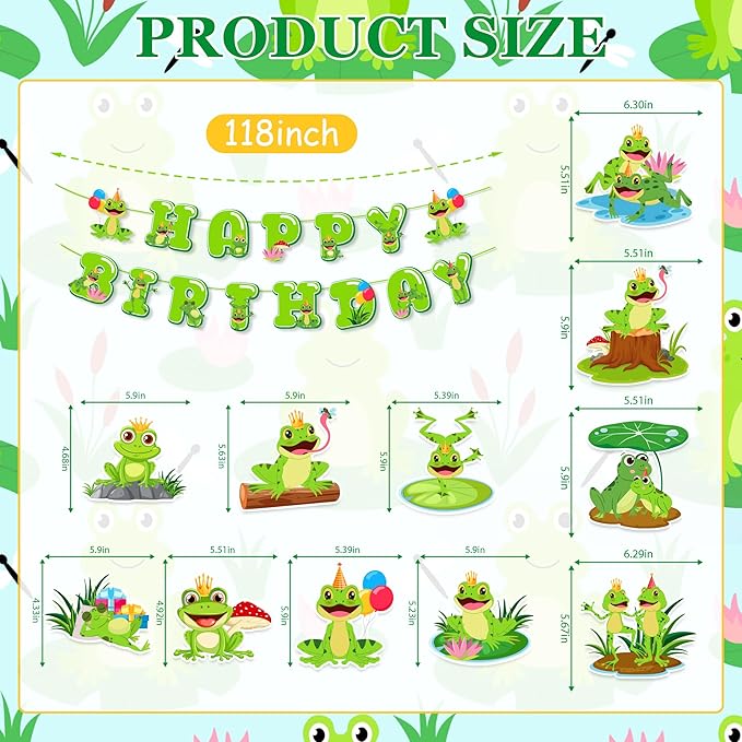 Frog Birthday Decorations Include Frog Happy Birthday Banners Hanging Swirls Honeycomb Centerpieces Princess Prince Frog Theme Party Supplies