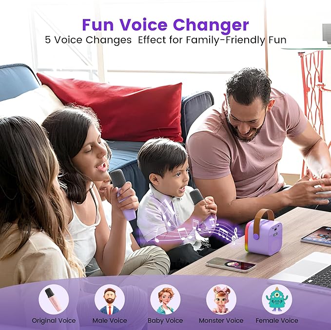 Mini Karaoke Machine for Kids,Portable Bluetooth Speaker with 2 Wireless Microphones,Toddler Music Player Toys,Easter Birthday Gifts for 3,4,5,6,7,8,9,10,11,12+Years Old Girls Boys(Purple)