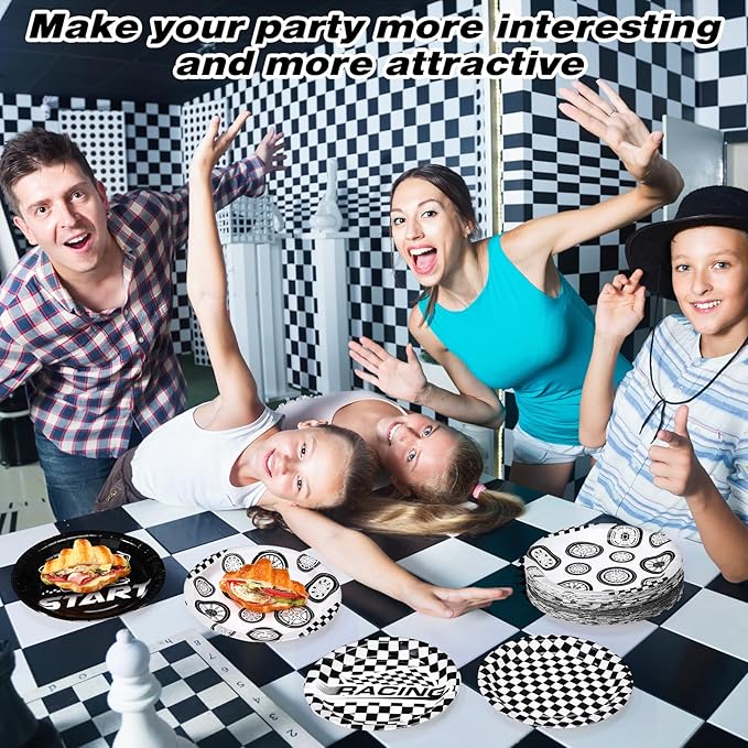 60 Pcs Race Car Birthday Party Decorations 9 Inch Checkered Flag Disposable Paper Plates Racing Themed Dessert Dinnerware for Kids Boys Birthday Baby Shower Home Party Supplies, 4 Style