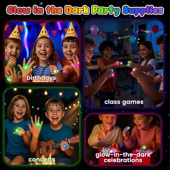 LovesTown 50PCS LED Light up Rings, Light up Toys for Kids Glow in the Dark Party Supplies Flashing for Easter Party Favors Classroom Prizes Goodie Bag Stuffers Easter Egg Fillers