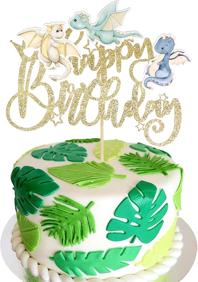 Ephlyn 1Pcs Dragon Happy Birthday Cake Topper Magical Dragon Cake Decorations for Fantasy Parties Flying Dragon Baby Shower Party Supplies