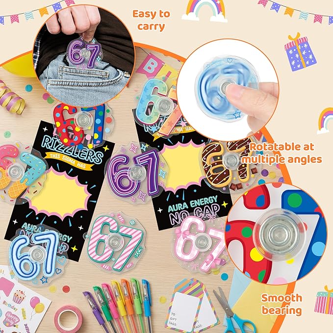 67 Fidget Spinner Party Favor - 24 Sets Spring Easter Gifts 6 7 Mini Colorful Fidget Spinner with Greeting Cards Anxiety Stress Relief Sensory Toy for Adult Office ADHD Birthday Goodie Bag
