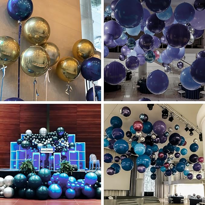 PartyWoo Navy Blue Foil Balloons 20pcs Different Sizes Pack of 22 15 10 Inch Large Round Foil 4D Inflatable Mirror Ball Mylar Balloons for Graduation Men Birthday Space Themed Party Decorations