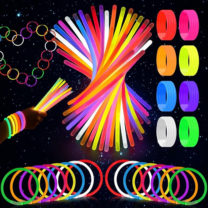 3 otters 100PCS Glow Sticks, 8 Inch Glow in the Dark Party Favors Easter Birthday Party Supplies Light Up Sticks for Kids Adults Birthday Easter Basket Stuffers Egg Fillers Decorations