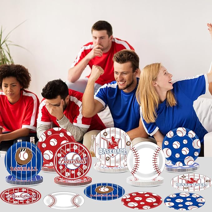 60Pcs Baseball Birthday Party Supplies Baseball Dessert Plates 7inch Disposable Baseballs Tableware Party Decorations for Sport Baseballs Gamed Day Parties Supplies Favors for 60 Guest