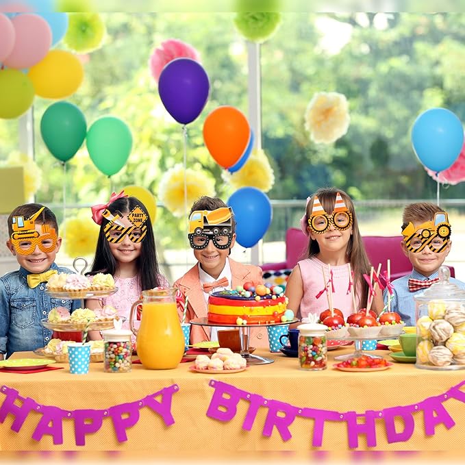 Funrous 32 Pcs Construction Theme Party Eyeglasses Dump Truck Cardboard Glasses Engineering Excavator Photo Booth Props for Boy Transportation Birthday Party Supplies Favor