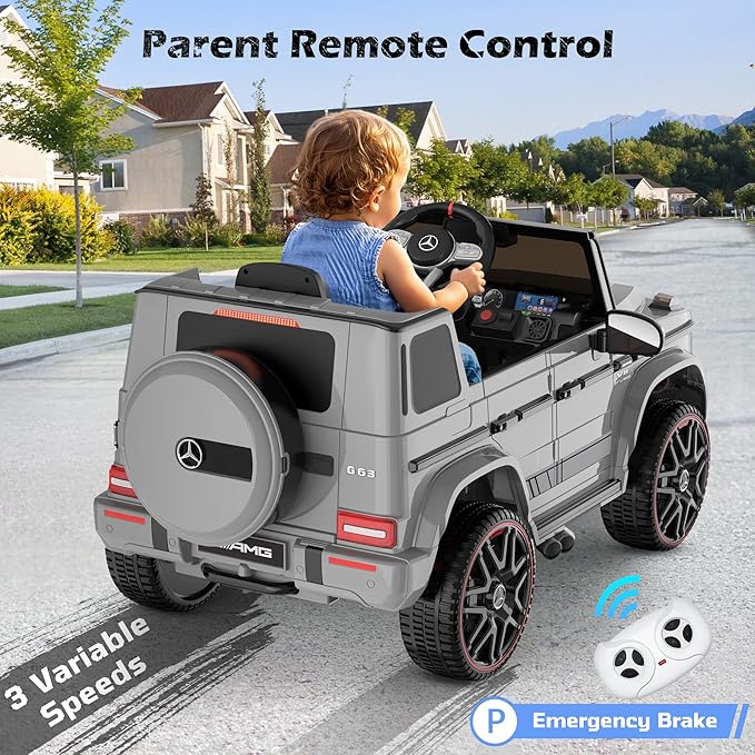 ANPABO Licensed Mercedes-Benz G63 Car for Kids, 12V Ride on Car w/Parent Remote Control, LED Headlights, Music Player & Horn, Soft Start, Low Battery Prompt, Kids Electric Car, Grey