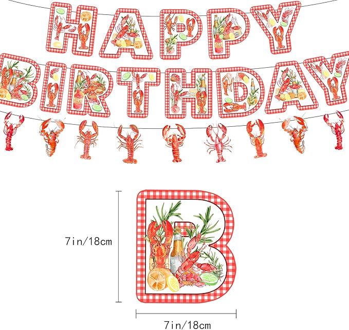 46Pcs Crawfish Boil Party Supplies Include Banner-Backdrop-Balloons-Cake Topper-Cupcake Toppers-Aluminum Film Balloons for Lobster Party Decorations
