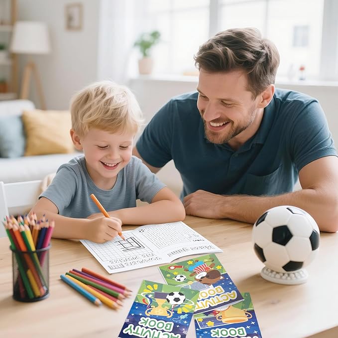 Dvbonike 24Pcs Soccer Activity Books for Kids - Football Mini Fun Games Coloring Book in Bulk Animals Sport Goal Party Favors Goodie Bags Stuffers for Birthday Classroom School Rewards Supplies