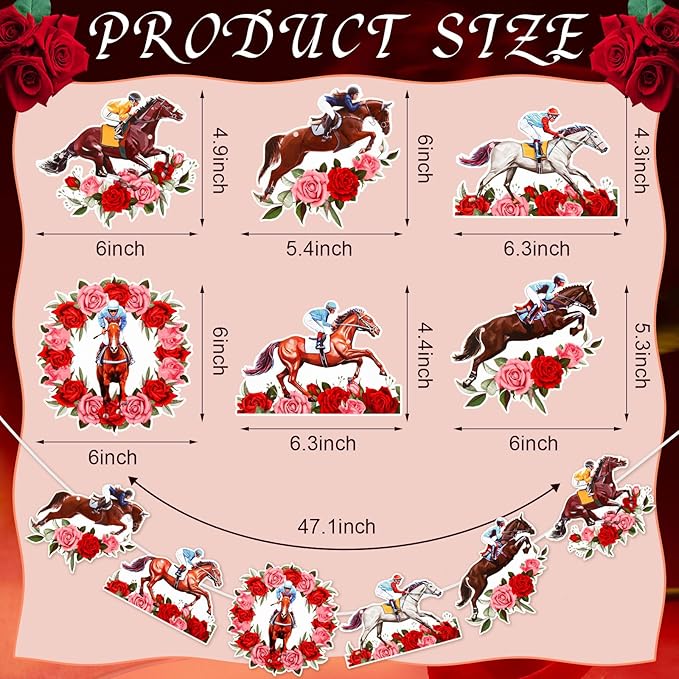 Derby Day Decorations Horse Racing Party Banners Party Supplies Horse Racing Garland Streamers Decorations, Pre-assembled(Rose Style)