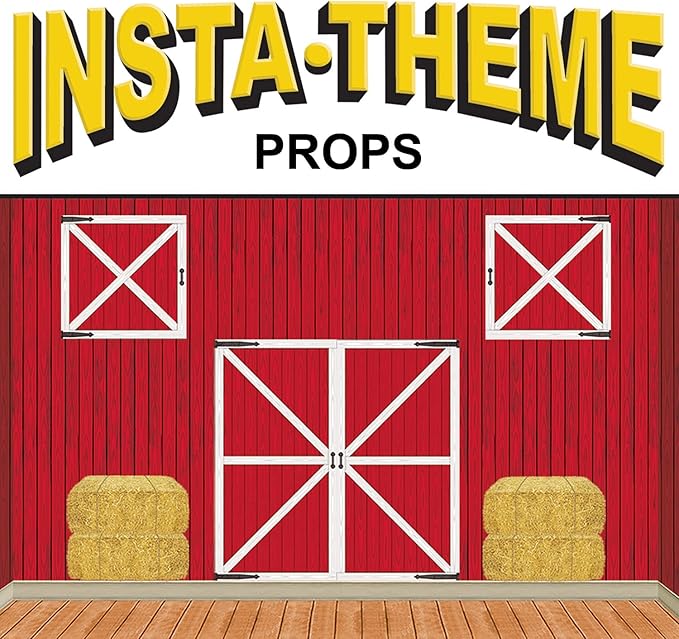 Beistle Barn Loft Door & Hay Bale Props, 12 Pieces, 15.5"-32.5" - Printed Plastic Barnyard Wall Decorations, Western Cut Outs
