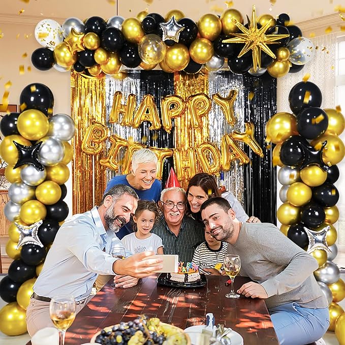 Fineclutter Balloon Column Kit Set 2 Tower Stand, Birthday Party Decoration Gold Black Silver Balloons 150PCS