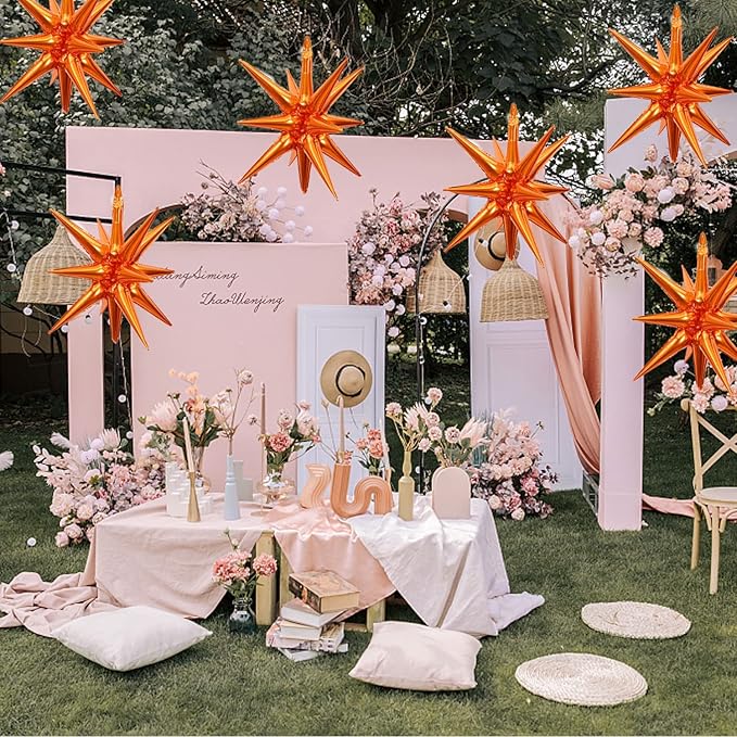 6 Pcs Orange Star Foil Balloons One-Piece 14-Pointed Star Balloon 4D Starburst Cone Mylar Balloon 22inch Christmas Birthday Wedding Wedding Anniversary Party Supplies(Orange)