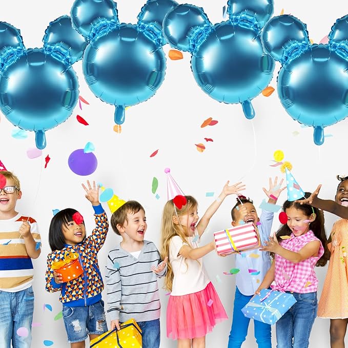 4 Pcs Mouse Head Foil Balloons, 24'' Mouse Mylar Balloon for Birthday Party Decorations Jumbo Mouse Head Aluminum Foil Balloons Party Favors Supplies (Light Blue)