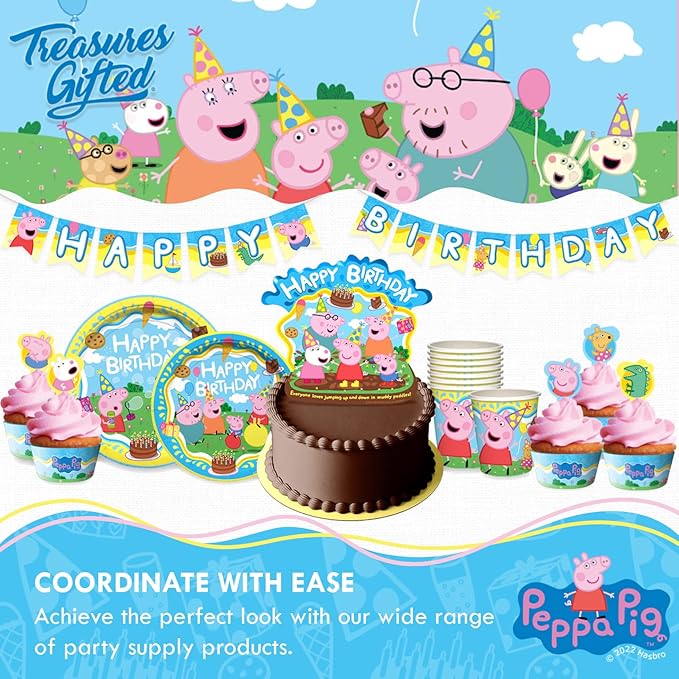 Treasures Gifted Officially Licensed Peppa Pig Birthday Banner - Peppa Pig Happy Birthday Banner - Peppa Pig Birthday Party Supplies