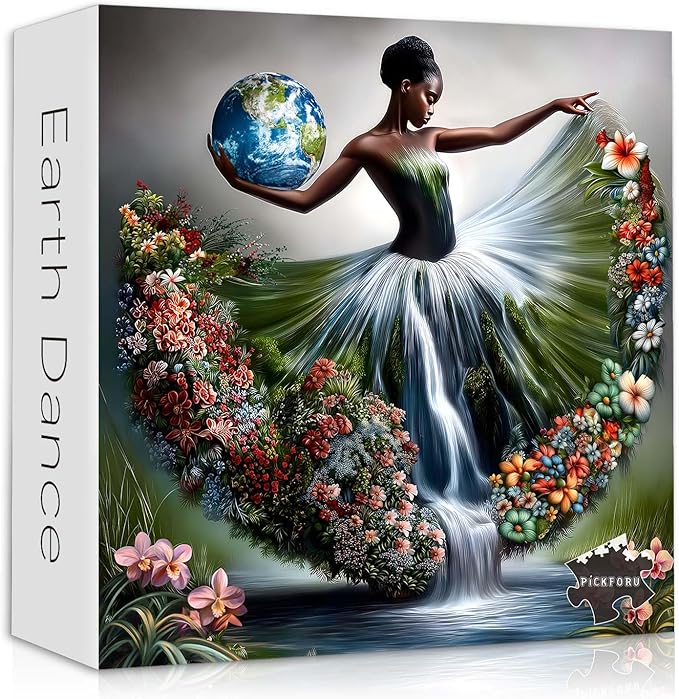 Impossible Puzzle for Adults 1000 Pieces,Fantasy Landscape Dancing Lady Flower Puzzle Aesthetic Art, Floral Elegant Women Abstract Chalenge Jigsaw Puzzle
