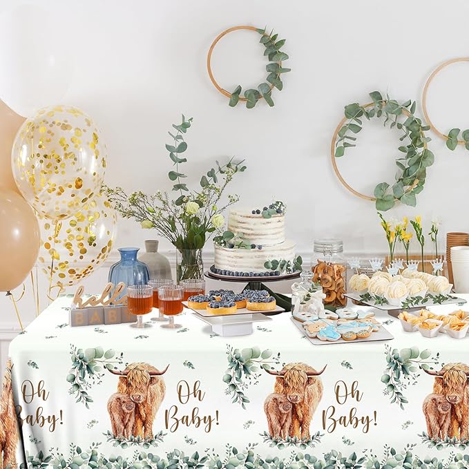HAKOTI Highland Cow Baby Shower & Birthday Decorations, 3Pack Cow Tablecloth Farm Animal Theme Party Table Cover