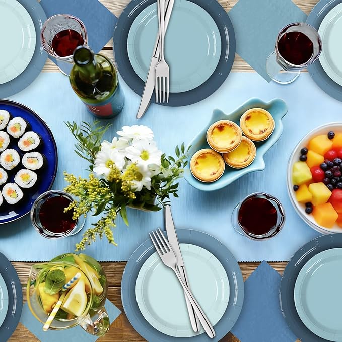 180Pcs Dusty Blue Paper Plates Party Supplies Paper Plates and Napkins Serve 60 Disposable Tableware Set for Birthday Party Decorations Game Day Family Holiday Sports Events