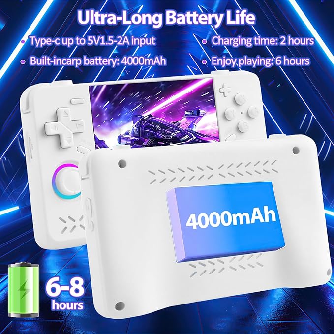Upgraded XF40H Handheld Game Console, Retro Gaming Console Preloaded Classic Games with Multiple Emulators, 4.0 Inch 4K HD IPS Screen Open Source Linux System, Pocket Video Gaming (White-128G)