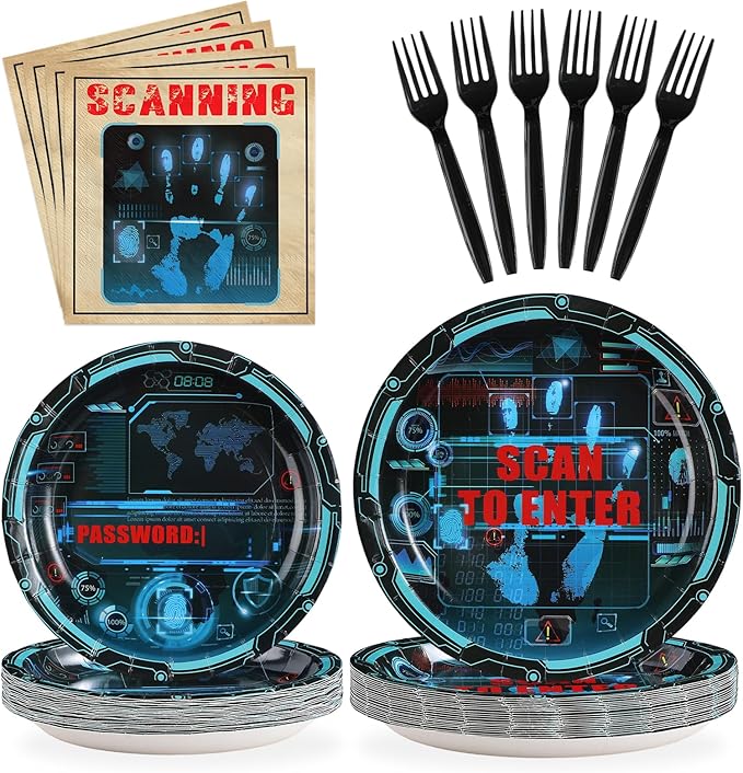 96Pcs Secret Agent Party Decorations Top Secret Spy Plates and Napkins Tableware Set Detective Decorations for Kids Baby Shower Escape Room Spy Theme Mystery Birthday Party Supplies Serves 24