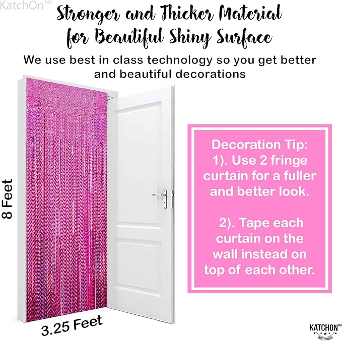 KatchOn, Large Laser Pink Backdrop Curtain - 3.2x8 Feet, Pack of 2 | Laser Pink Fringe for Birthday Wedding Engagement Party Decorations | Graduation Backdrop for Graduation Decorations 2025