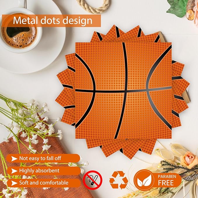 96 Pcs Basketball Paper Plates and Napkins Party Supplies, Basketball Birthday Party Plates Napkins and Forks Disposable Tableware Set for Sports Theme Party Decorations Serves 24 (Basketball)