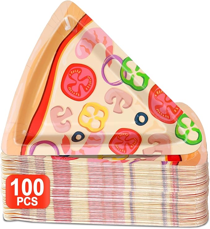 100Pcs Pizza Party Paper Plates Pizza Birthday Party Decorations Pizzas Tableware Dinnerware Set Italian Pizzas Dessert Plate for Picnics Birthday Baby Shower Parties Favor Supplies