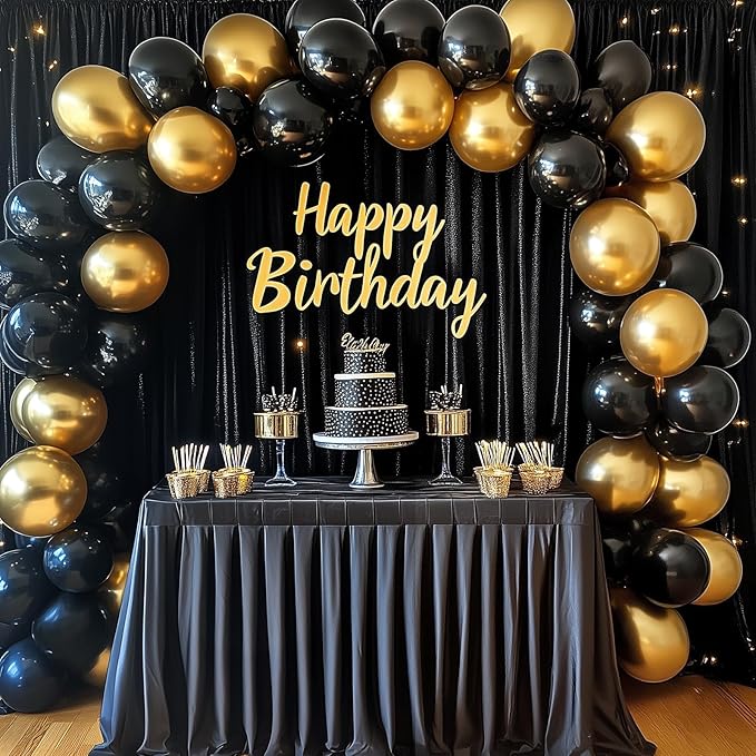 RUBFAC Black and Gold Balloons 129pcs Different Sizes Pack of 18 12 10 5 Inch, Latex Balloon Garland Arch Kit for Party Graduation Wedding Holiday Happy Birthday Decoration