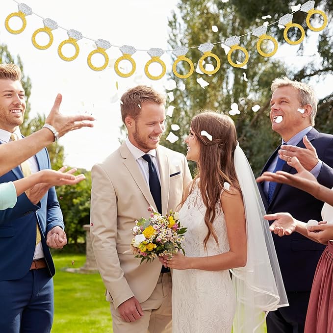 Diamond Ring Banner Engagement Banner Bachelorette Party Banner Decoration Glittery Gold and Silver Diamond Ring Garland for Bachelorette Party, Engagement, Bride to Be, Bridal Shower, Wedding Decorations
