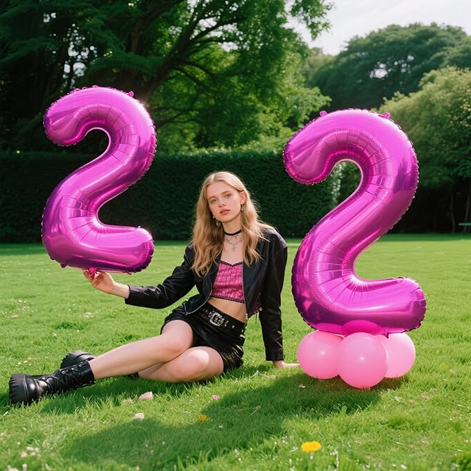 40 Inch Rose Purple Large Balloon Number 2 Balloon,Jumbo Mylar Foil Helium Balloon for 20 21 32 42 25 26 Birthday Digital Balloons for Birthday Party,Wedding Anniversary Party Decorations