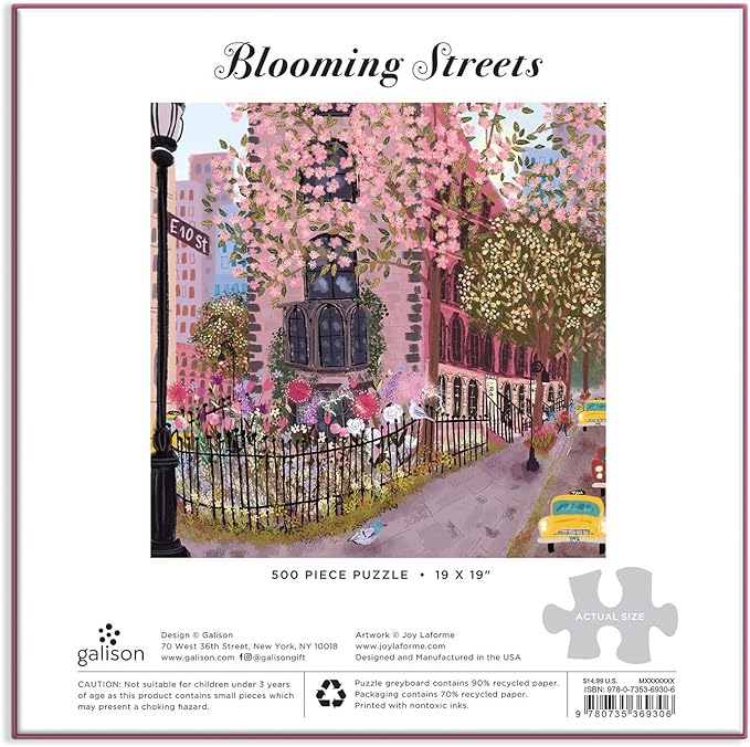 Blooming Streets 500 Piece Puzzle from Galison - Beautifully Illustrated Jigsaw Puzzle of a Local NYC Street, Fun & Challenging, Unique Gift Idea