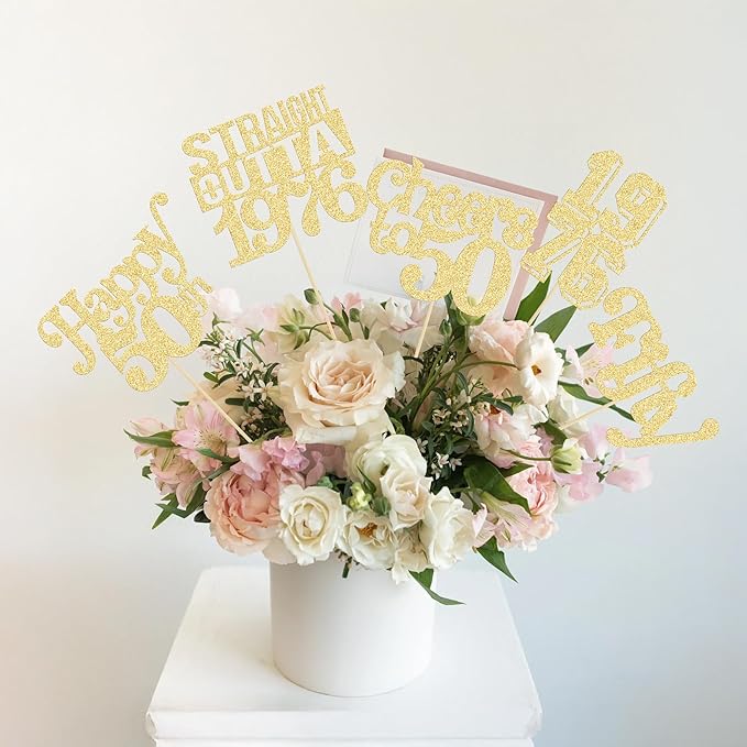 Gyufise 15Pcs Happy 50th Birthday Centerpiece Sticks Fifty Straight Outta 1976 Table Flower Centerpieces Sticks Cheers to 50 Decorations for 50th Birthday Party Supplies Gold