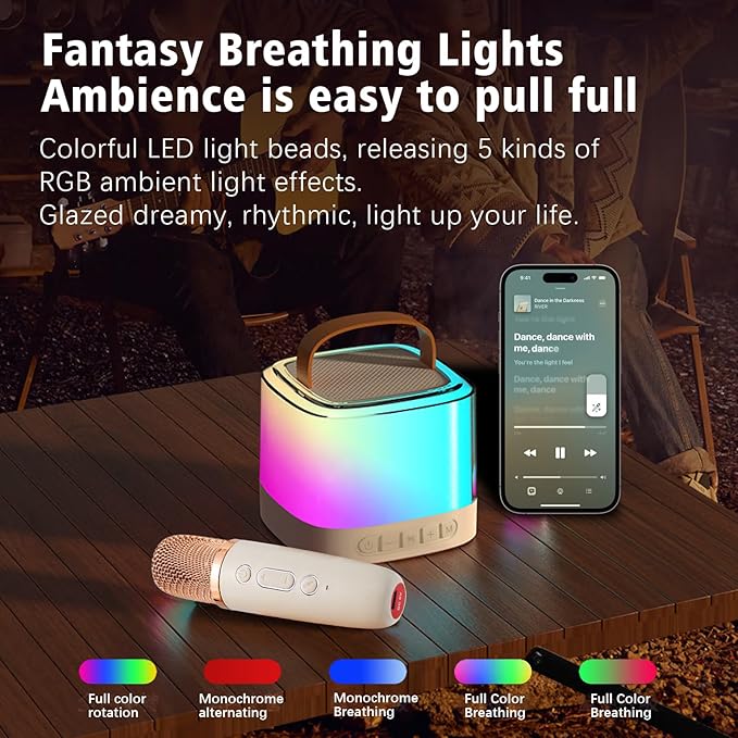 Karaoke Machine for Kids Portable Speaker with Wireless Microphone for Illusionary Flowing Light,Karaoke Toys Gifts for Girls & Boys Ages 4-12 +Year Old Birthday Party
