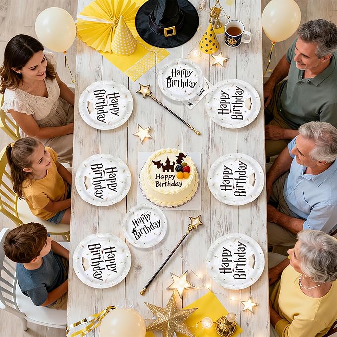 200 PCS Magical Wizard Party Supplies Happy Birthday Plates and Napkins Disposable Magic Theme Tableware Set for Kids Birthday Holiday Decorations, Serves 24