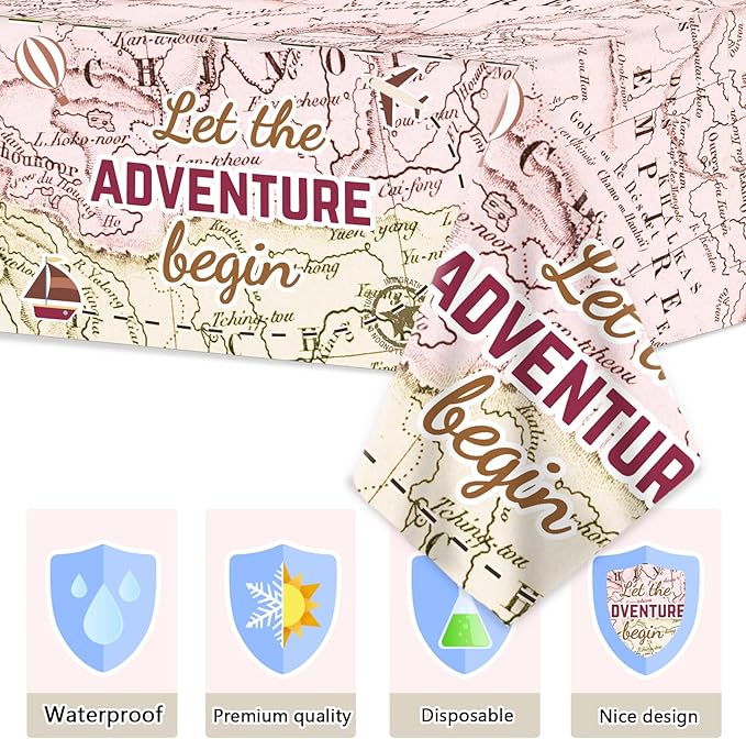 3 PCS Adventure World Awaits Party Decorations for Graduation Exploring Travel Tablecloths Plastic Disposable Bon Voyage Party Table Covers for Retirement Birthday Adventure Party Supplies Favors