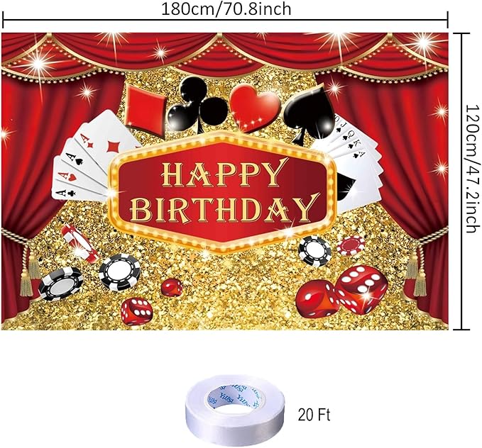Casino Theme Birthday Party Backdrop Las Vegas Casino Happy Birthday Banner Poker Photography Background for Home Decorations Party Supplies 70.8 x 47.2 Inch