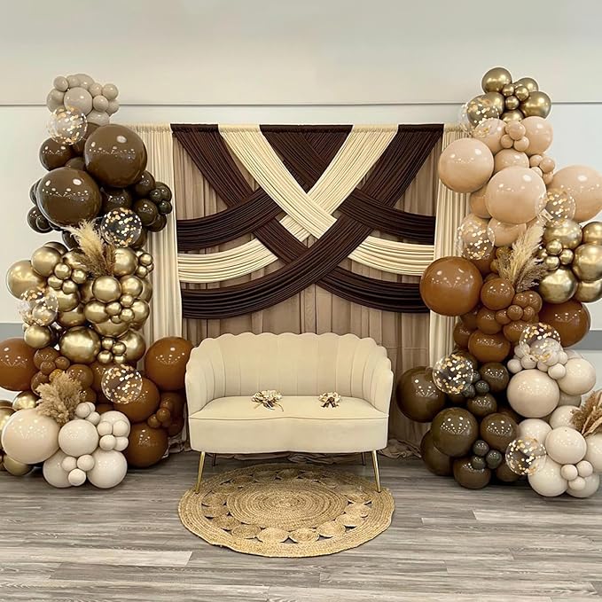 60pcs Brown and Gold Balloons for Neutral Bridal Shower, Birthday, Baby Shower Party Decorations - Light Sand White Confetti Balloons