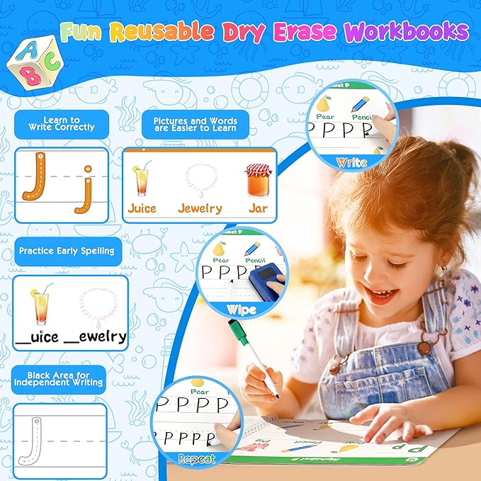 RichBoy Preschool Learning Activities Tracing Books for Kids, Montessori Handwriting Practice Letter Tracing Kindergarten Workbooks, Alphabet Learning Books - 3 4 5 6 Year Old Boy Gifts (40 Pages)