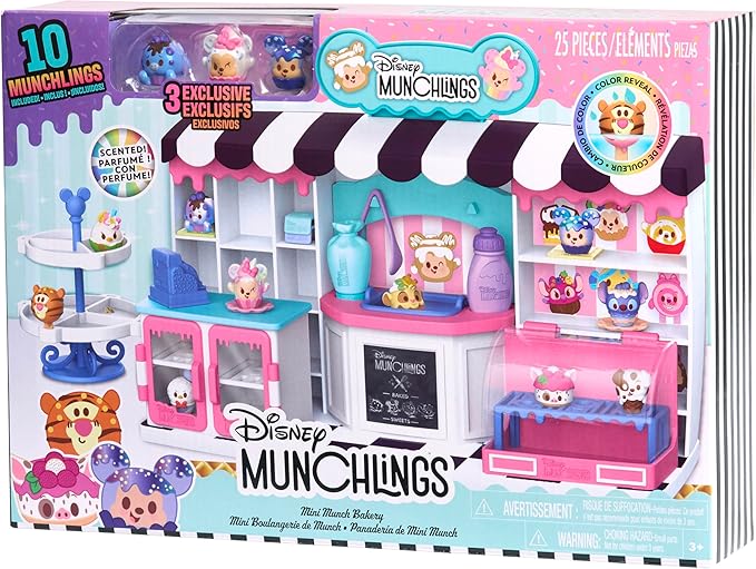 Disney Munchlings Mini Munch Bakery, 25-Piece Color Change Figure Playset, 1-inch Collectible Scented Figurines, Kids Toys for Ages 3 Up by Just Play