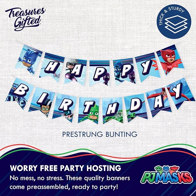 Treasures Gifted Officially Licensed PJ Masks Banner - Masks Birthday Party Supplies - Party Decorations - Wall Decor